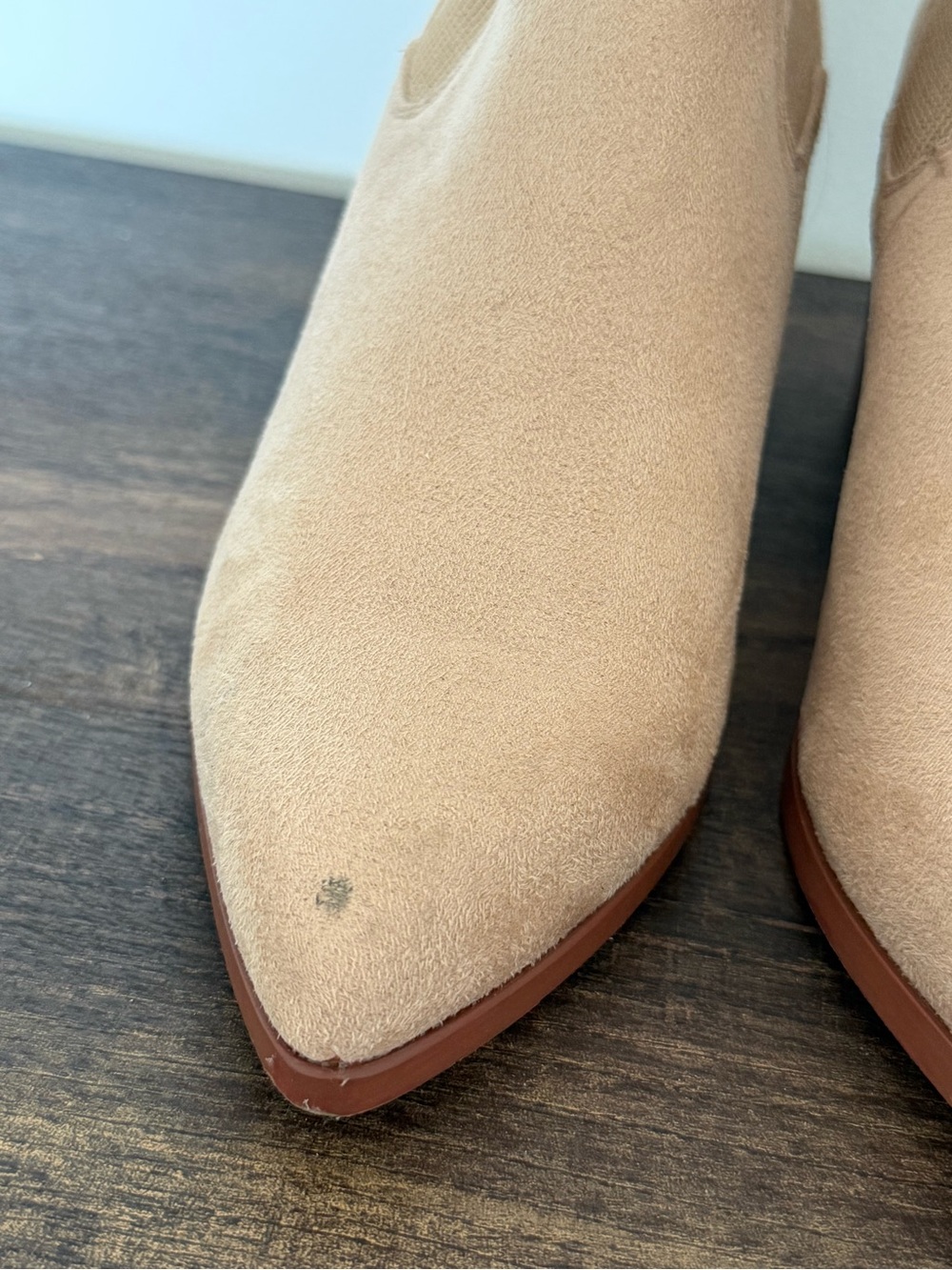 Tan Faux Suede Pointed Toe Chelsea Ankle Boots Block Heel 9 - Picture 3 of 7